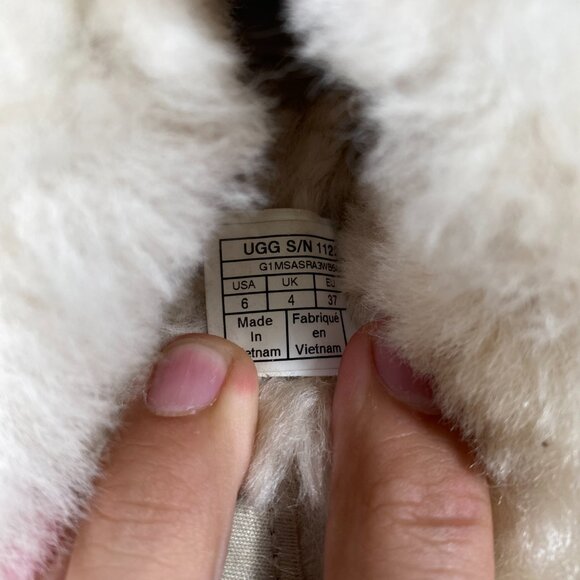 UGG Tan Moccasins with Cream Fur Trim - Picture 5 of 7